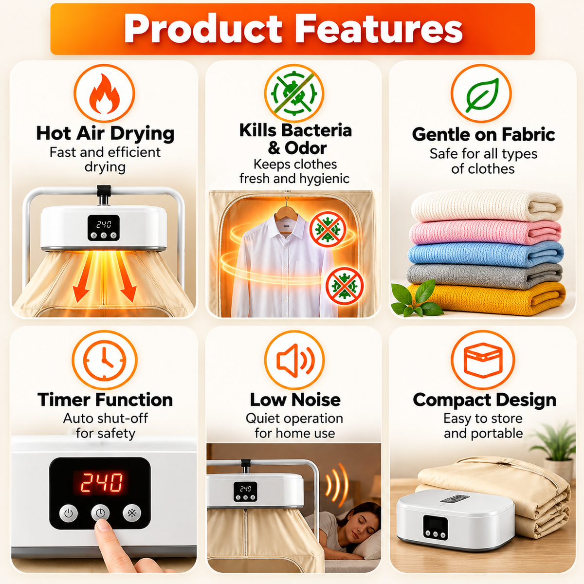 Smart Portable Cloth Dryer – Fast, Gentle & Low-Noise Indoor Clothes Dryer