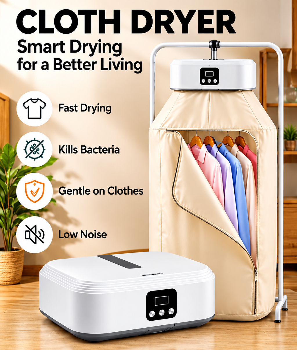 Smart Portable Cloth Dryer – Fast, Gentle & Low-Noise Indoor Clothes Dryer