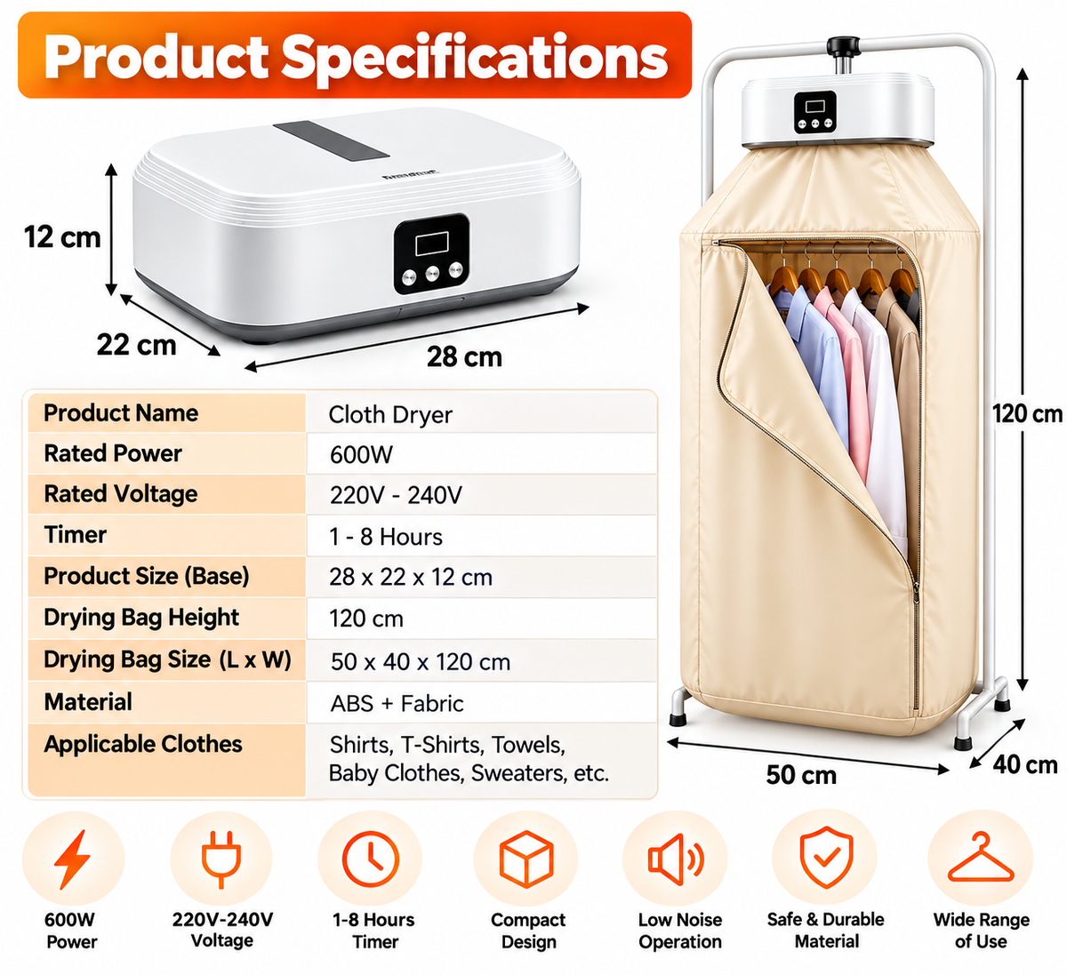 Smart Portable Cloth Dryer – Fast, Gentle & Low-Noise Indoor Clothes Dryer
